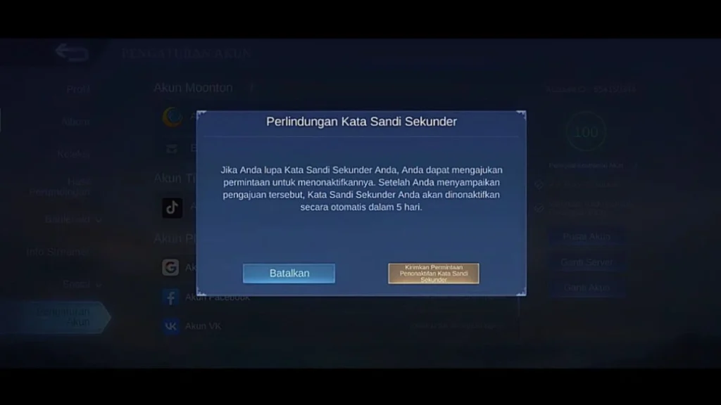 kata sandi sekunder ML